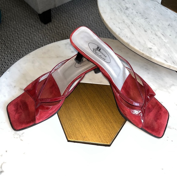 Brown's Couture Shoes - Brown's Couture (size 8) leather, cherry red, kitten heel sandals.